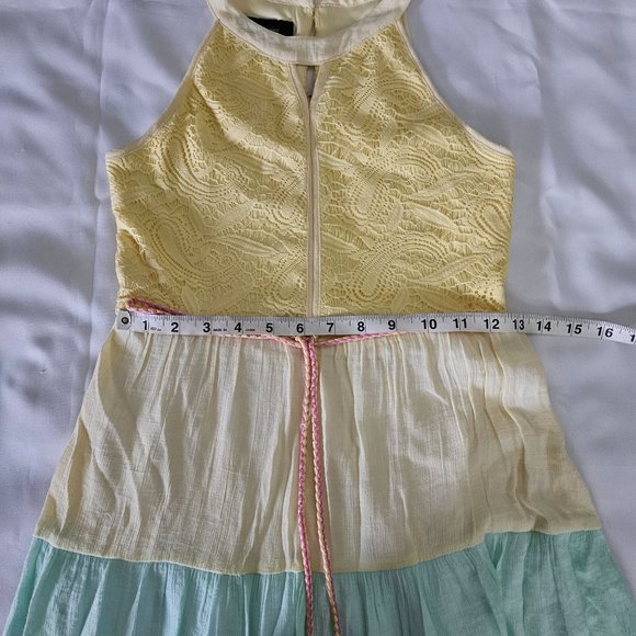 In Girl Women's Halter Neck Yellow Blue Pink Color Block Maxi Dress Size 12 - Picture 11 of 12